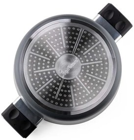 Cratiță Luigi Ferrero Regina FR-2440 24x11.5 cm, 4.3 l, Acoperire antiaderentă cu efect de marmură, Capac din sticlă cu gaură pentru abur, Negru