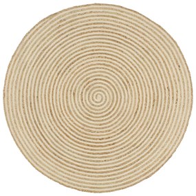 Covor lucrat manual cu model spiralat, alb, 90 cm, iuta Alb, 90 cm