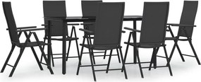 vidaXL Set mobilier de grădină, 7 piese, negru, poliratan