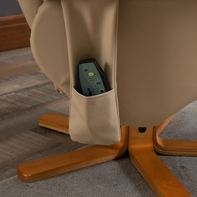 HOMCOM Massagesessel cu Hocker, Scaun de relaxare electric rotativ la 360° cu funcție de întindere și spațiu de depozitare, scaun TV cu buzunar lateral și telecomandă pentru sufragerie, piele ecologică, Crem | Aosom Romania