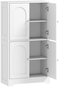 HOMCOM Bufet bucătărie, mobilier de bucătărie depozitare cu 4 uși curbate și 2 rafturi reglabile, 60 x 30 x 110 cm, alb | Aosom Romania