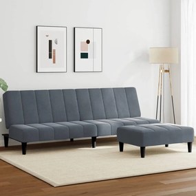 vidaXL Canapea extensibilă cu taburet, 2 locuri, gri închis, catifea