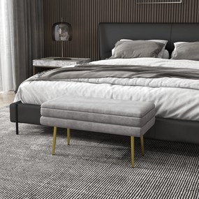 HOMCOM Bancă Otomană Tapițată, Picioare Aurii, Design Modern pentru Living și Dormitor, Gri | Aosom Romania