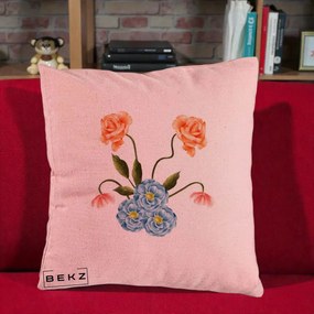 Perna Decorativa Trandafiri si Bujori Acuarela, 40x40 cm, Roz, Husa Detasabila, Perna Inclusa, BEKZ®