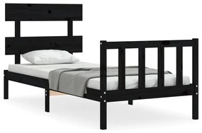 3193235 vidaXL Cadru de pat cu tăblie Small Single, negru, lemn masiv