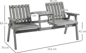 Outsunny Bancă de grădină cu masă, Set de scaune, Mobilier de grădină, cu orificiu pentru umbrelă, bancă, 2 scaune, lemn masiv, Gri, 152 x 70 x 83 cm | Aosom Romania