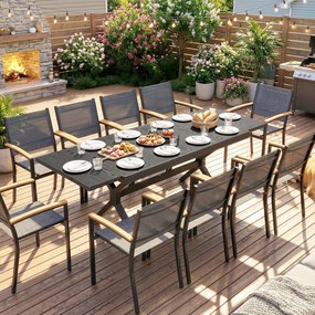 Outsunny Masă de Grădină Extensibilă din Aluminiu Masă de Luat Masa în Aer Liber Efect Lemn 8-10 Persoane 214x85x73cm Gri Antracit | Aosom Romania