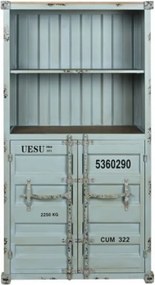 Bufet vintage, stil industrial, din metal, turcoaz, cu 2 uși și rafturi deschise, decor de container maritim, 168,5 x 87 x 44 cm, „Cargo”