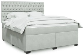 vidaXL Pat box spring cu saltea, gri deschis, 180x200 cm, catifea