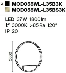 Aplica LED de perete design modern Rim negru 60cm