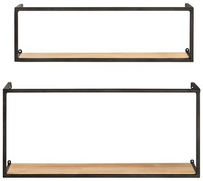 Set 2 rafturi din pin cu construcție metalică neagră Wenko Pieces, lungime 55 cm