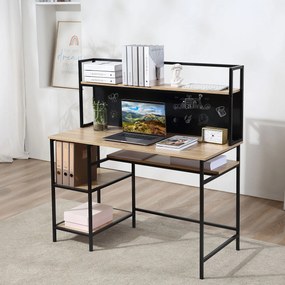 HOMCOM Birou cu depozitare birou informatic cu 4 rafturi, blat mare și panou negru pentru sufragerie cameră 120L x 53l x 126Î cm, stejar și negru | Aosom Romania