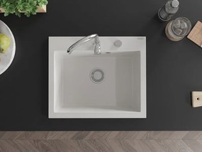 Mexen Elix chiuvetă din granit 1-cameră 600 x 500 mm, alb, sifon crom - 6525601005-20