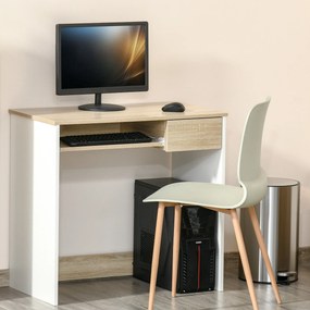 HOMCOM Birou pentru Dormitor, PC din Lemn, Blat Tastatură, Design Compact, Alb și Stejar, Ideal pentru Spații Mici | Aosom Romania
