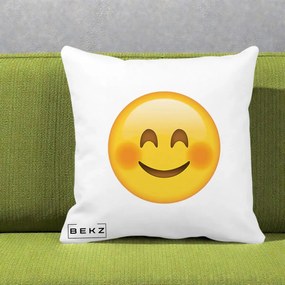 Perna Decorativa Emoji Fericit Roscat, 40x40 cm, Alba Mata, Husa Detasabila, Perna Inclusa, BEKZ®