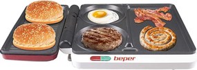 Resigilat: Gratar electric multifunctional Beper P101CUD500 4в1, 1000 W, 4 zone de gatit, Acoperire antiaderenta, Rosu
