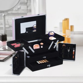 Maletín de Machiaj HOMCOM cu Organizator Cosmetice, Cutie Portabilă cu Compartimente, 29x21x20cm, Aluminiu | Aosom Romania