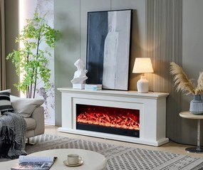 Șemineu electric cu efect LED realist cu 12 culori, Comodă TV, design elegant, control vocal și telecomandă, fără încălzire, 180 cm, Alb