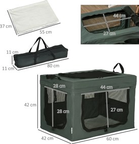 PawHut Geantă de Transport Moale pentru Câini Mini și Pisici, Cușcă de Călătorie cu Pernă Detașabilă, Geantă de Transport și Uși Din Plasă Respirabilă, 60x42x42 cm, Gri | Aosom Romania