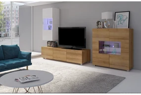 Mobilier living Calabria C7 (Alb + Stejar auriu) (fără iluminat). 1051615