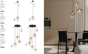 Lustra moderna cu 5 pendule LED, Metal, Sticla, Chihlimbar, OBLO