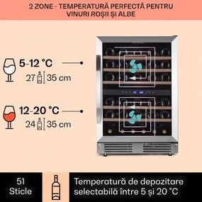 Klarstein Vinovilla 50 Duo, Frigider pentru vinuri cu două zone, 53l, 17 fl., ușă din sticlă în 3 culori