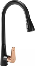 Baterie bucatarie cu dus extractibil Rea Mild negru mat - Rose Gold