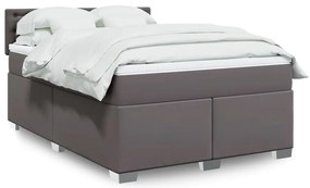 vidaXL Pat box spring cu saltea, gri, 140x200 cm, piele ecologică