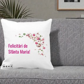 Cadou de Onomastica - Perna Personalizata Felicitari de Sfanta Maria, 40x40 cm, Alba Mata, Husa Detasabila, Perna Inclusa, BEKZ®