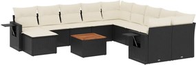 vidaXL Set canapele de grădină, 12 piese, cu perne, negru, poliratan
