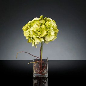Aranjament floral mic decor festiv design LUX CUBO HYDRANGEA PASTEL GREEN