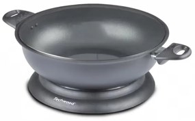 Wok electric Techwood TWF-306, 1400W, 3.6 l, 32x8 cm, Capac din sticla, Termostat, Acoperire antiaderenta, Gri