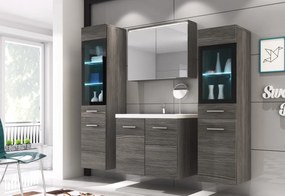 Supermobel Set de baie MADRIT II cu lavoar + LED iluminare, stejar wotan/negru lucios