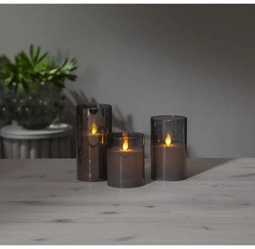 Lumânare de ceară cu LED-uri gri în sticlă Star Trading M-Twinkle, înălțime 15 cm