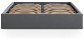Pat matrimonial gri tapițat cu spațiu de depozitare/fără tăblie cu somieră 180x200 cm Susan – Micadoni
