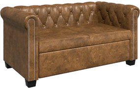 vidaXL Canapea Chesterfield, 2 locuri, maro, piele ecologică