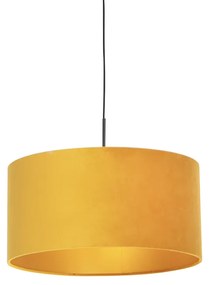 Lampă suspendată neagră cu abajur din catifea galbenă cu auriu 50 cm - Combi