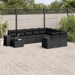 vidaXL Set canapele de grădină cu perne, 10 piese, negru, poliratan