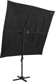 vidaXL Umbrelă de soare 4 niveluri, stâlp aluminiu, negru, 250x250 cm