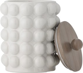 Borcan mic din ceramică albă, cu suprafață texturată și capac din lemn de acacia, „Madge", 15 x 21 cm