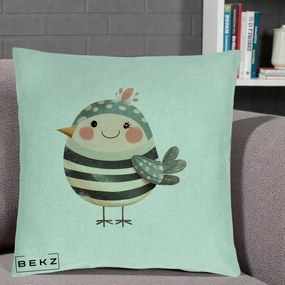Perna Decorativa Pui Kawaii Teal cu Flori, 40x40 cm, Verde Menta, Husa Detasabila, Perna Inclusa, BEKZ®