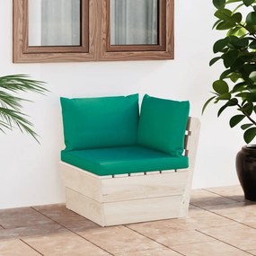 Canapea de gradina din paleti, coltar, cu perne, lemn molid 1, Verde, Canapea coltar