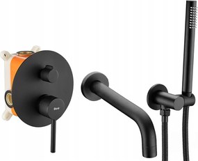 Baterie cada - dus incastrata Rea Lungo negru mat cu set de dus si corp ingropat