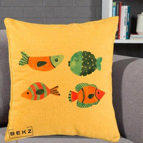 Perna Decorativa Pesti Acuarela, 40x40 cm, Galben, Husa Detasabila, Perna Inclusa, BEKZ®