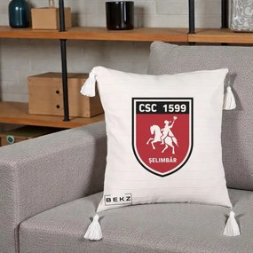Perna Personalizata CSC 1599 Selimbar Fotbal, 40x40 cm, Bej cu Franjuri, Husa Detasabila, Perna Inclusa, BEKZ®