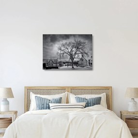 Tablou pe sticlă cu sat alb negru (70x50 cm)