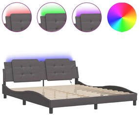 3214127 vidaXL Cadru de pat cu lumini LED, gri, 180x200 cm, piele ecologică