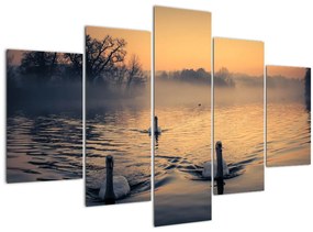 Tablou cu lebăde pe apă în ceață (150x105 cm)