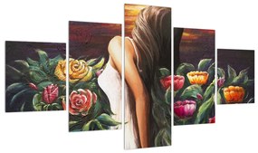 Tablou cu femeie și flori (125x70 cm), în 40 de alte dimensiuni noi