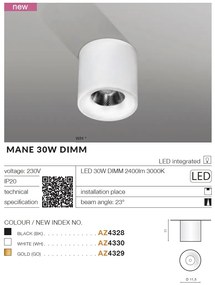 Spot LED aplicat tavan/plafon MANE 30W DIMM auriu